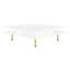Table basse carrée ultra brillante avec 4 pieds dorés et 2 petits tiroirs, table centrale carrée à 2 niveaux pour le salon, blanc