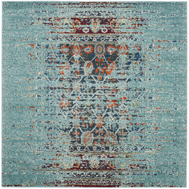 Hertzler Oriental Area Rug, Square 6'7", Blue 