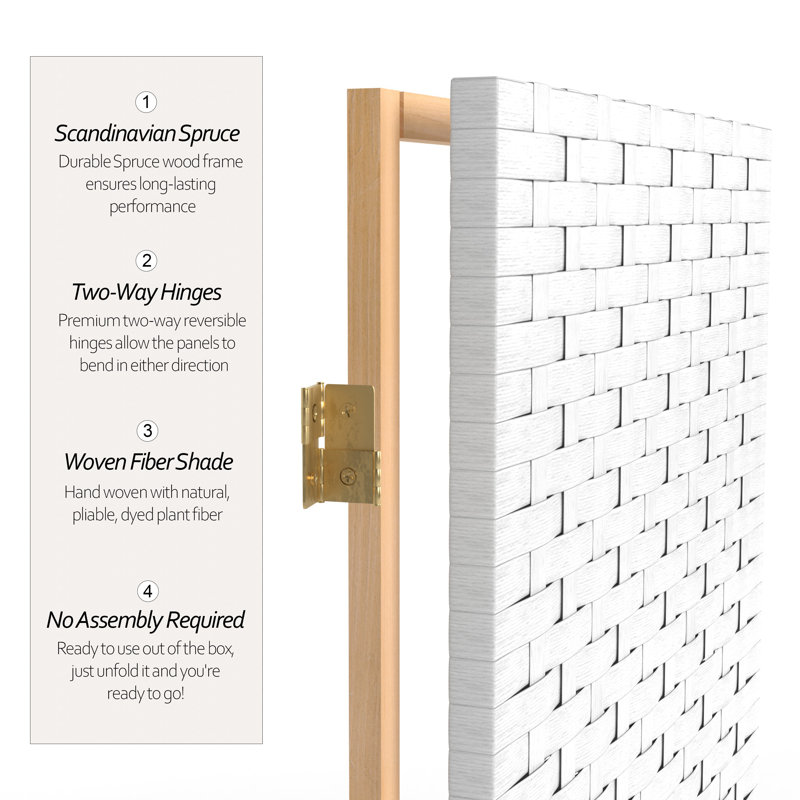 2 Ft. Tall Woven Fiber Room Divider - 8 Panel - Cream