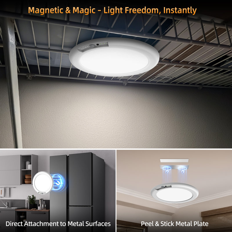 2 Pack Rechargeable Motion Sensor Ceiling Light Fixture with Remote, 6000mAh Battery Operated, 3 Colors, Dimmable, USB-C Charging, Cordless Closet Light, Auto/Night/ON Modes, 9 Inch