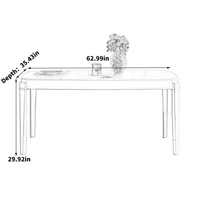 Jakyri Solid Wood Base Dining Table, 29.92"H x 62.99"L x 35.43"W