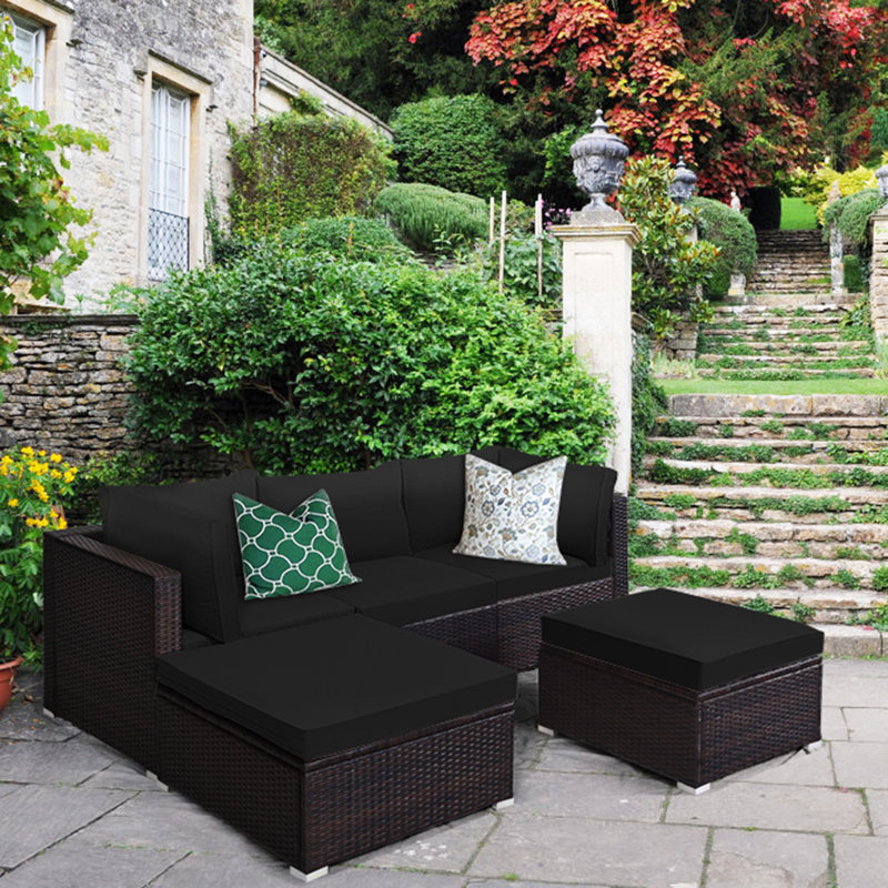 Awar 5 - Person Patio Conversation Set with Cushions, Black