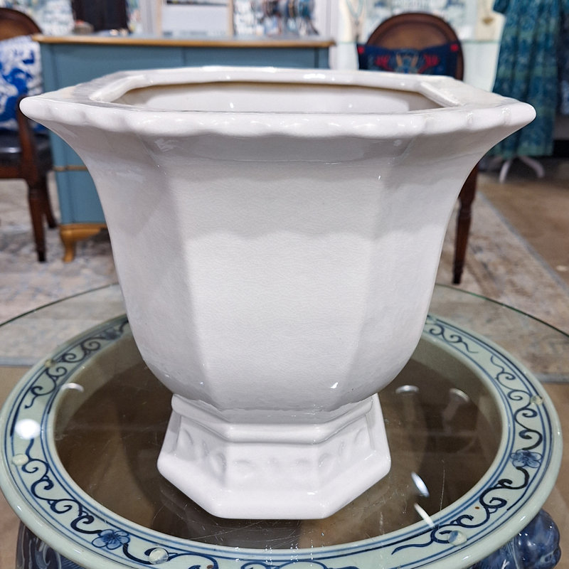 Bassin en céramique fabriqué à la main, H 10,5 po x l 13,5 po x P 11 po, Blanc
