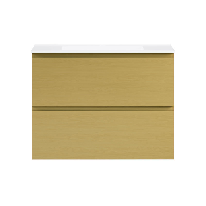 Liberte 30" Wall-Mounted Bathroom Vanity With Sink Top, Natural Oak