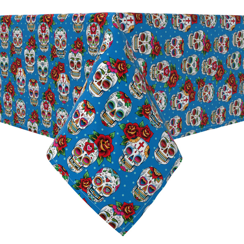 Rectangular Tablecloth, 100% Cotton, 60X104", Pattern Skulls And Roses