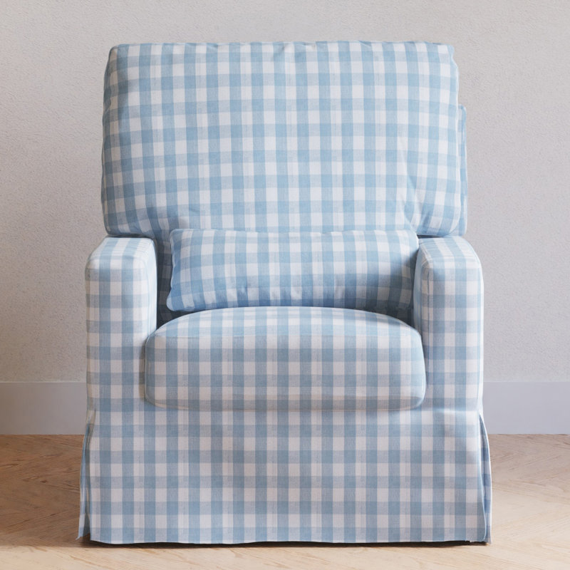 Crawford Pillowback Comfort Swivel Glider, Blue Gingham Livesmart®