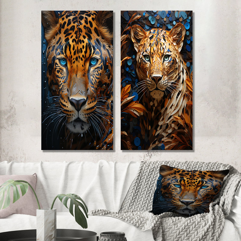 Ensemble de salon symbolique 2 animaux Jaguar Presence, Toile tendue, H 40 po x l 41 po