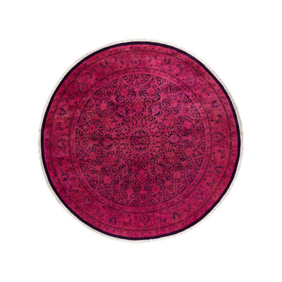 Overyed One-of-a-Kind Round 7'1" X 7'1" New Age Round Wool Area Rug Black/Pink/Red