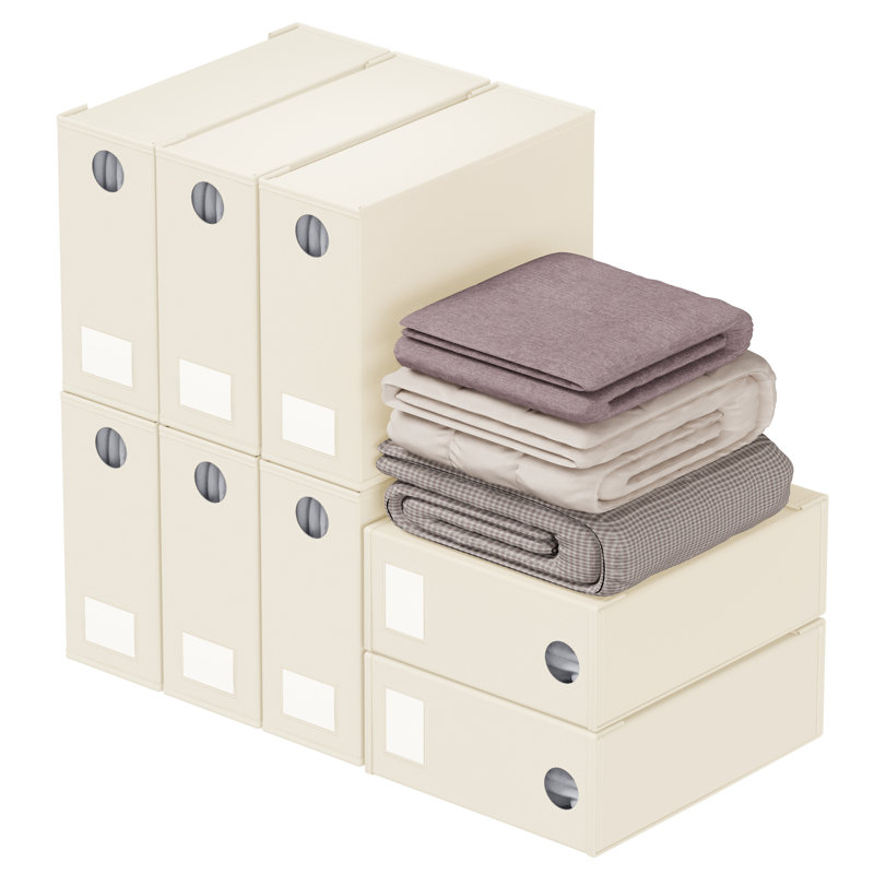 8 Pack Bed Sheet Organizers and Storage, Foldable Linen Closet Organizer with Window for Queen and King Size Bedding, Beige