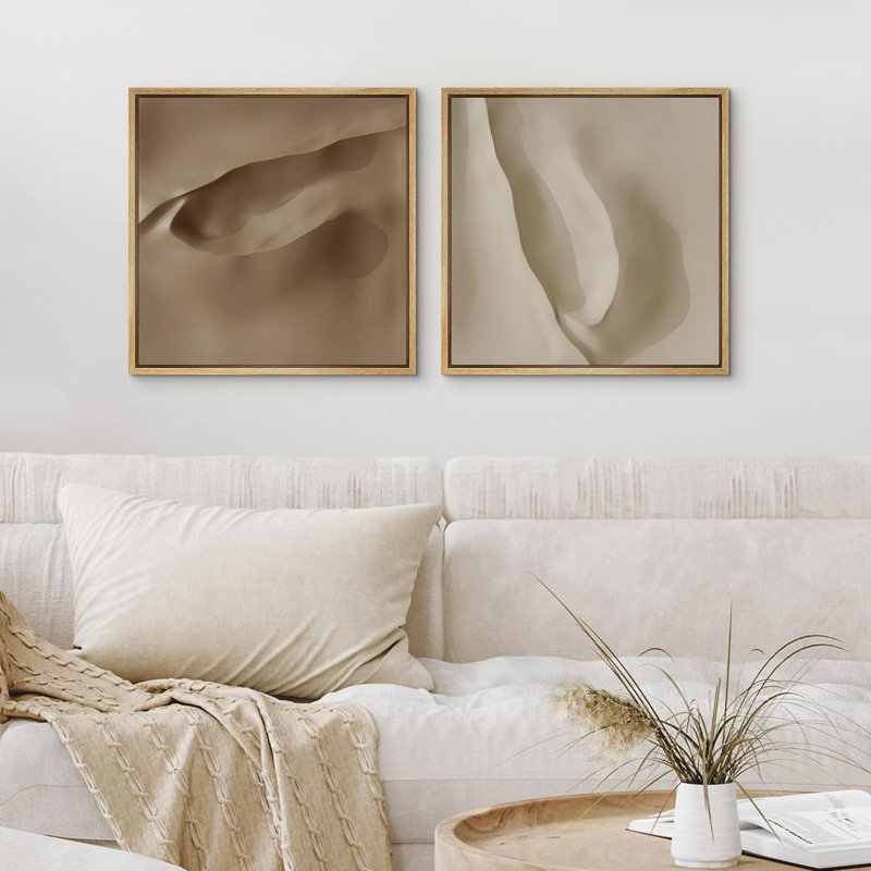 "Effet 3D - Élégant beige brun abstrait, minimaliste, neutre, œuvre d'art, photo, décor moderne" - 2 pièces, Naturel