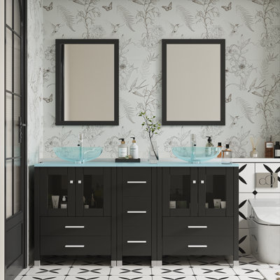 Meuble-lavabo autonome 61 po avec lavabo en verre et miroir