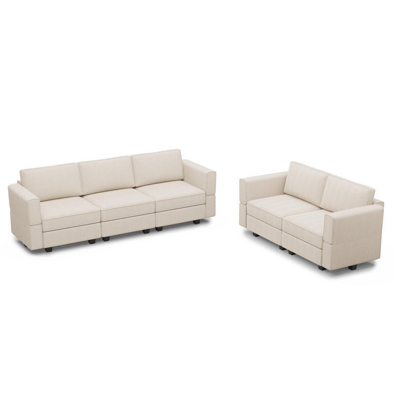 Canapé modulaire en velours Teangela, Velours côtelé beige