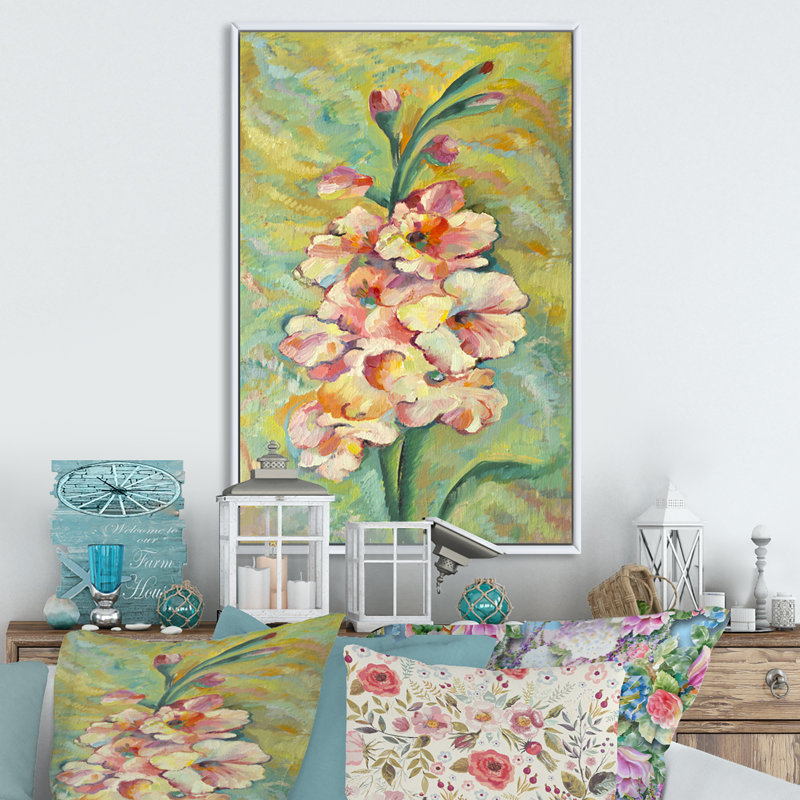 Fleurs pastel rétro - peinture, H 12 po x l 8 po x P 1 po, Cadre flottant blanc