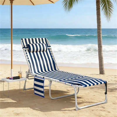 Beach Chair With Face & Arm Holes, 5-Position Adjustable Patio Lounger With Headrest