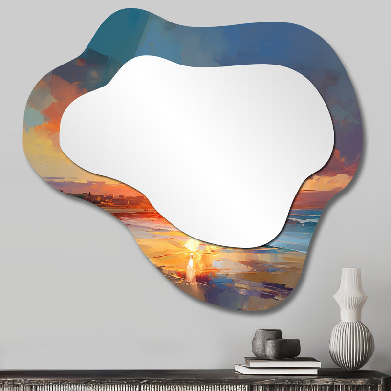 Coucher de soleil coucher de soleil vibrant plage ciel mariage - miroir mural nautique irrégulier, 25 po x 28 po