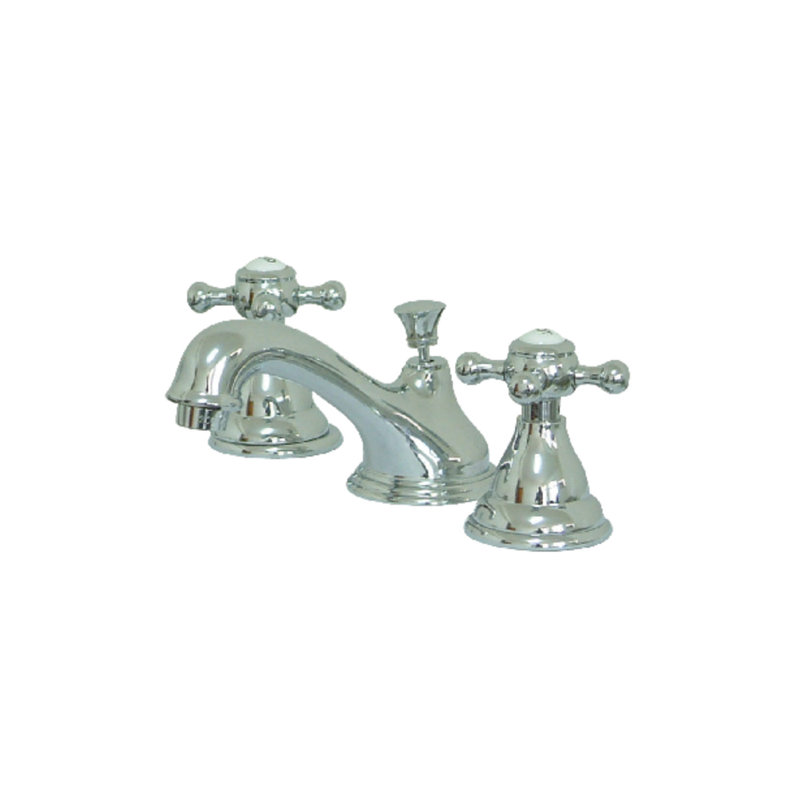 Kingston Brass Royale Two-Handle 3-Hole Deck Mount Widespread Bathroom Faucet with Brass Pop-Up Drain, Polished Chrome
