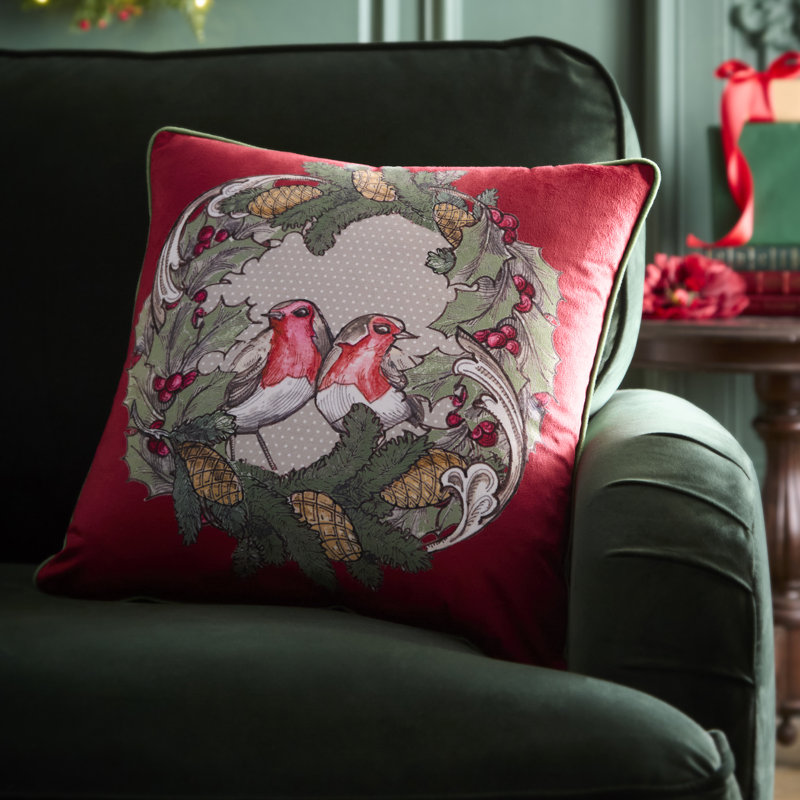 Laurence Llewelyn-Bowen Festive Robin Cushion Red, Cushion Cover
