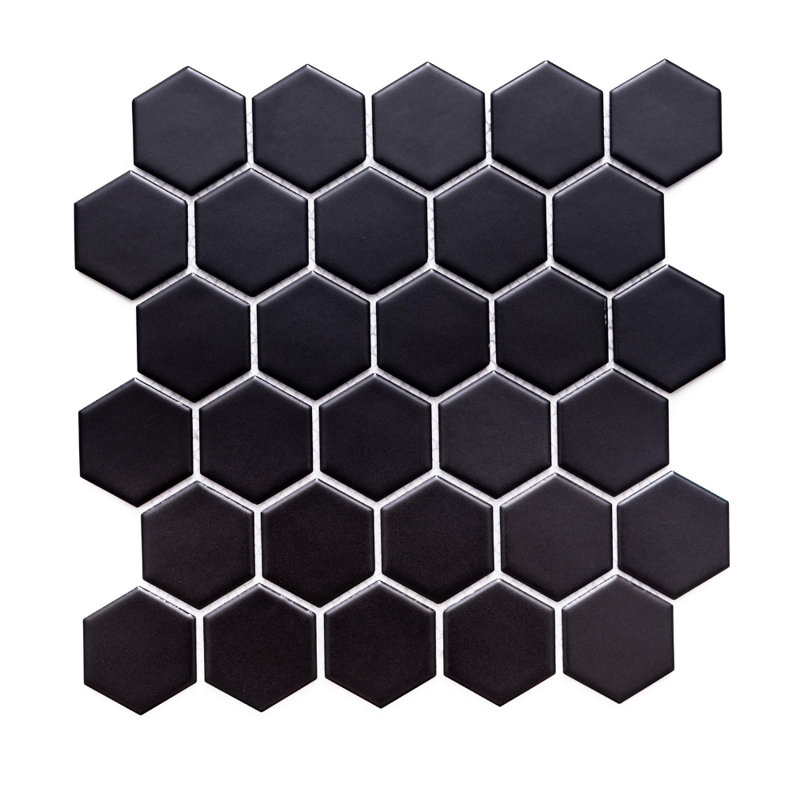 Carreau de mosaïque en porcelaine mate hexagonale 2 po x 2 po HoneyComb, Noir