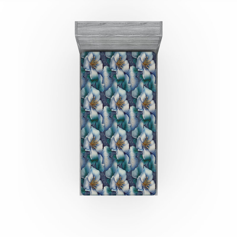 Drap-housse rustique Ambesonne, Twin Fitted Sheet, Bleu ciel, bleu sarcelle, jaune souci / floral