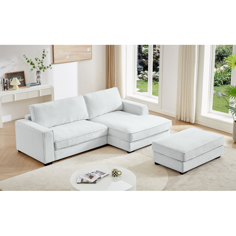 Canapé modulaire rembourré avec repose-pieds amovible, 100 % lin blanc