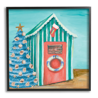 Tente de plage nautique à motif arbre de Noël bleu rayé par Patricia Pinto - Peinture