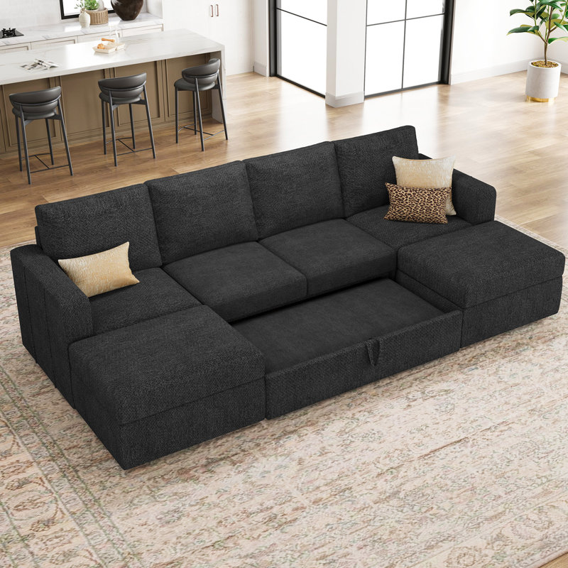 Canapé modulaire convertible en U avec canapé-lit Rafael, Chenille grise foncée