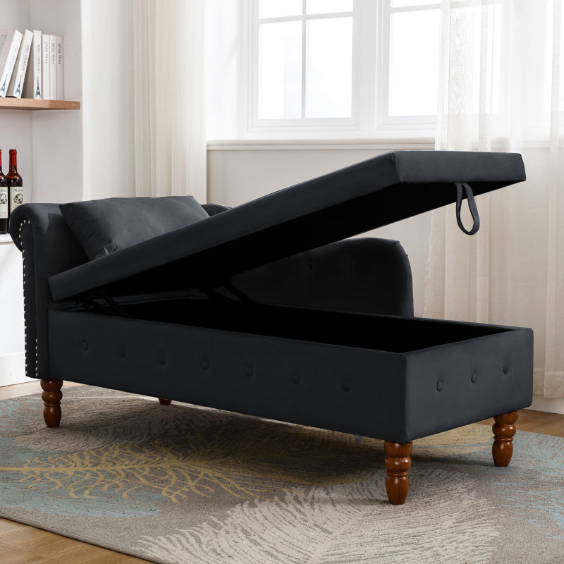 Chaise contemporaine contemporaine en velours noir avec rangement et rembourrage confortable, Noir