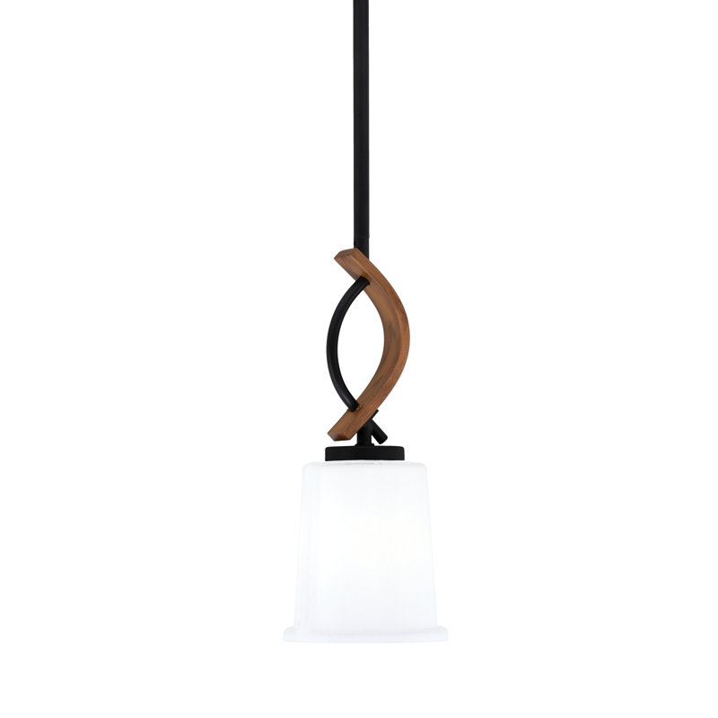 Suspension Monterey Stem Mini offerte en graphite et métal peint à l'aspect bois vieilli avec verre à bulles fumé de 13,3 cm
