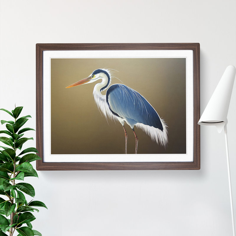 XH1022-9368X Unbeatable Heron Bird - Single Picture Frame Print, Walnut Framed, 46cm H x 64cm W x 2cm D