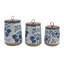 Ensemble de 3 pots en grès de table avec couvercle en bois d'acacia, bleu botanique-1339268064