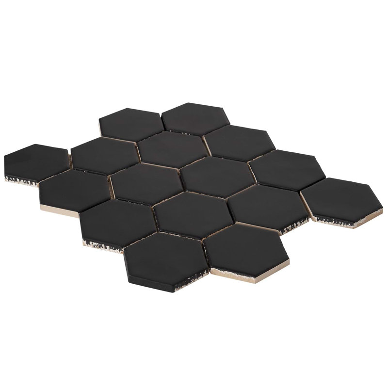 Meadowmere 3" Hexagon Matte Ceramic Tile, Black