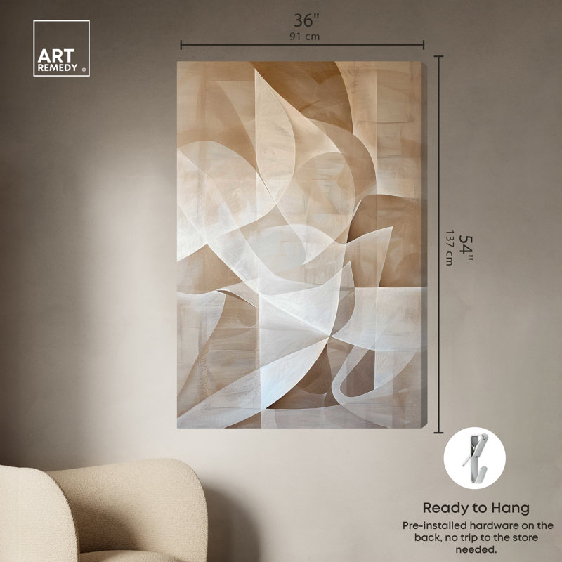 Large Beige and White Abstract Canvas Wall Art