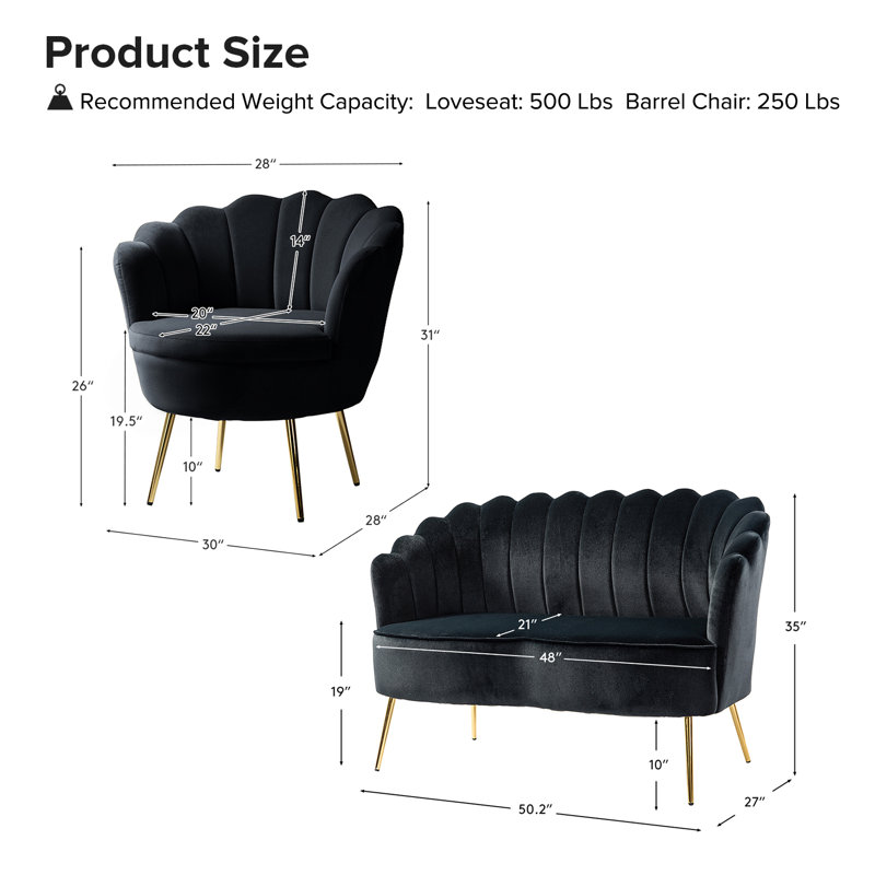 Hendrix Velvet Channel Tufted Living Room Set, Black