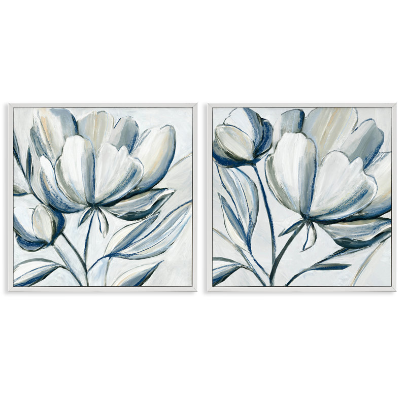 Ensemble de 2 giclées encadrées de tulipes grises brossées, design par Hannah Dawson, H 17 po x l 17 po