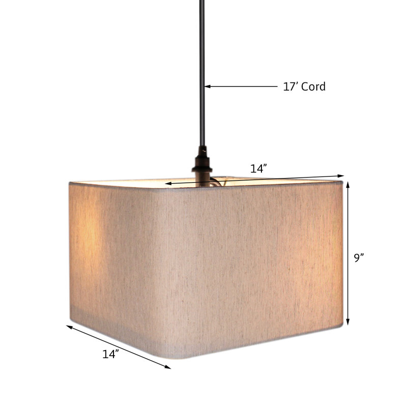1 Light Swag Plug-In Pendant 14"w Rounded Corner Square Oatmeal Drum Shade, Black Cord