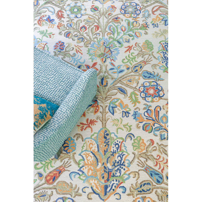 Acacia Floral Handmade Tufted Wool Blue/Beige/Green Rug, Rectangle 9' x 13'