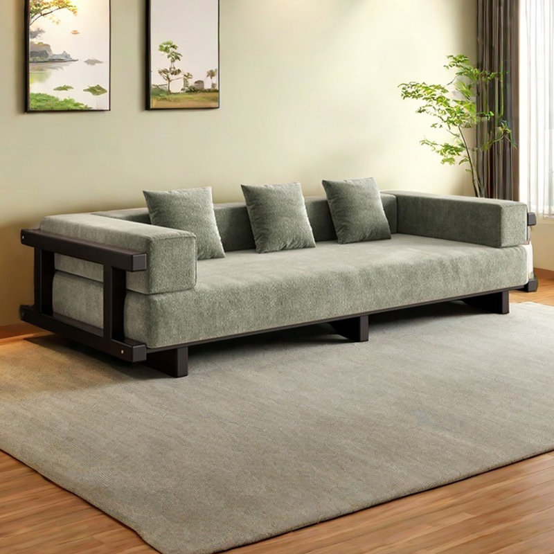 Nordic modern simple fabric sofa, Light Green Chenille, Black