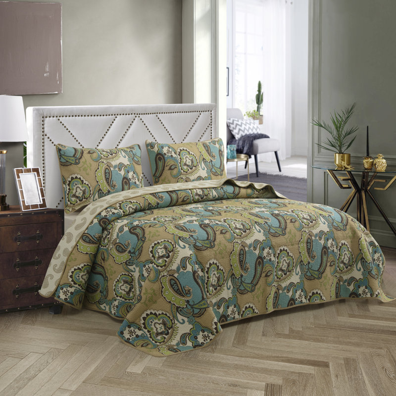 Ensemble de courtepointe réversible 100% coton Classic Paisley, Très grand
