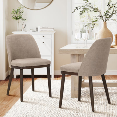 Modern Fabric Upholstered Dining Chair, Solid Wood Legs, Curved Back for Kitchen & Breakfast Nook