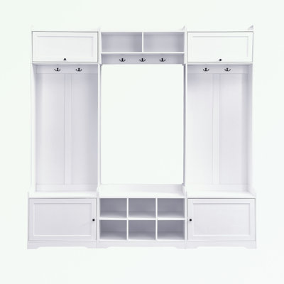 Hall Tree with Shoe Storage Bench, 8 Cubbies, 7 Coat Hooks and Adjustable Shelf