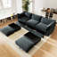 Siège en U profond à 3 places avec 2 repose-pieds, gris chenille, tiroir de rangement sous chaque siège, enveloppé et accoudoir, en forme de croissant, bords passepoilés, coussin modulaire surdimensionné dissimulé dans le repose-pieds-153993649