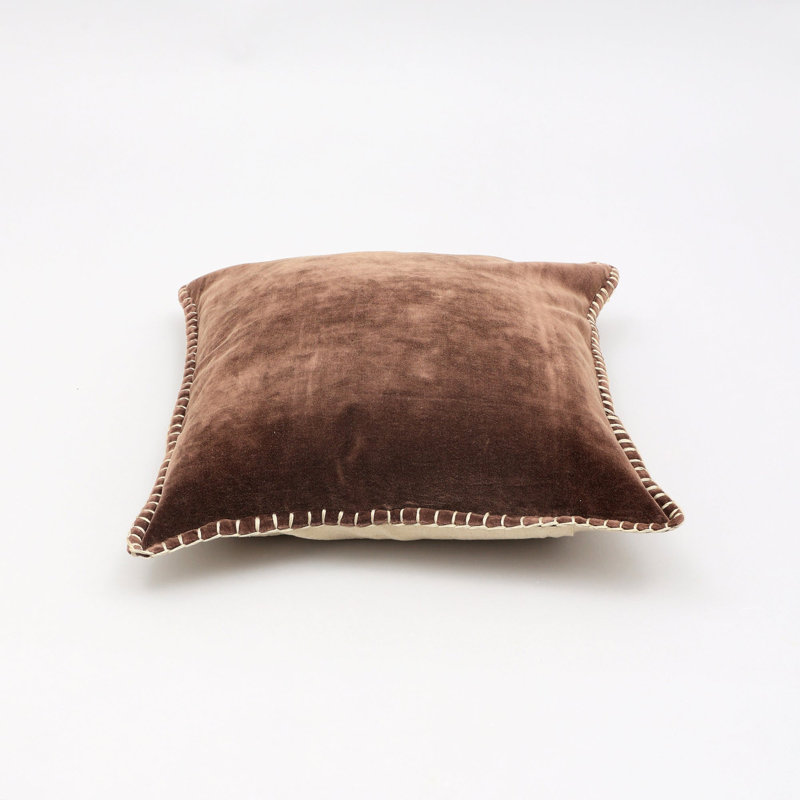 Coussin décoratif | Coussin décoratif en velours de coton délavé à la pierre avec bords décoratifs cousus à la main - 18 po x 18 po
