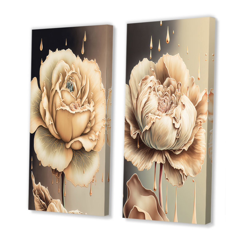 «Beige Blooming Rose», 2 pièces sur toile, Toile tendue, H 20 po x l 24 po