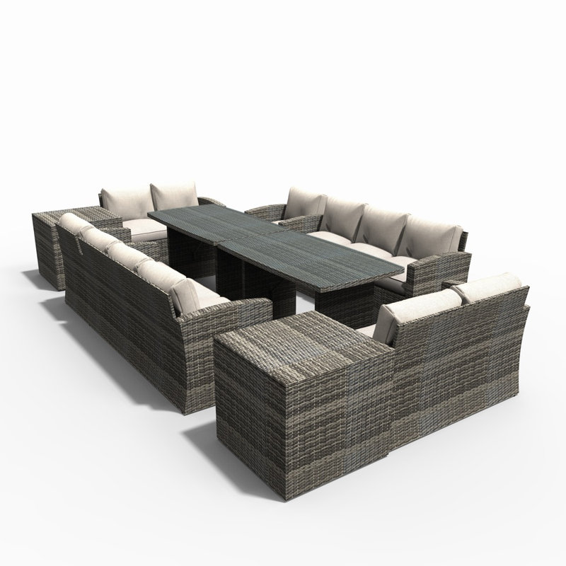 12 - Person Patio Conversation Set with Cushions, Gray