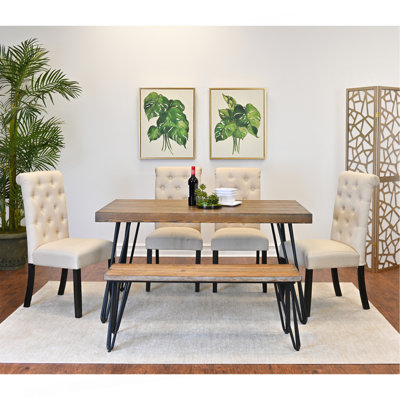 Ensemble de salle à manger 6 pièces, table à manger en épingle à cheveux avec 4 chaises et banc, 4 options de couleur