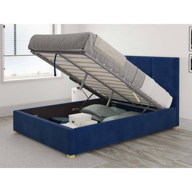 Moyers Upholstered Ottoman Storage Bed, Double (4'6), Navy