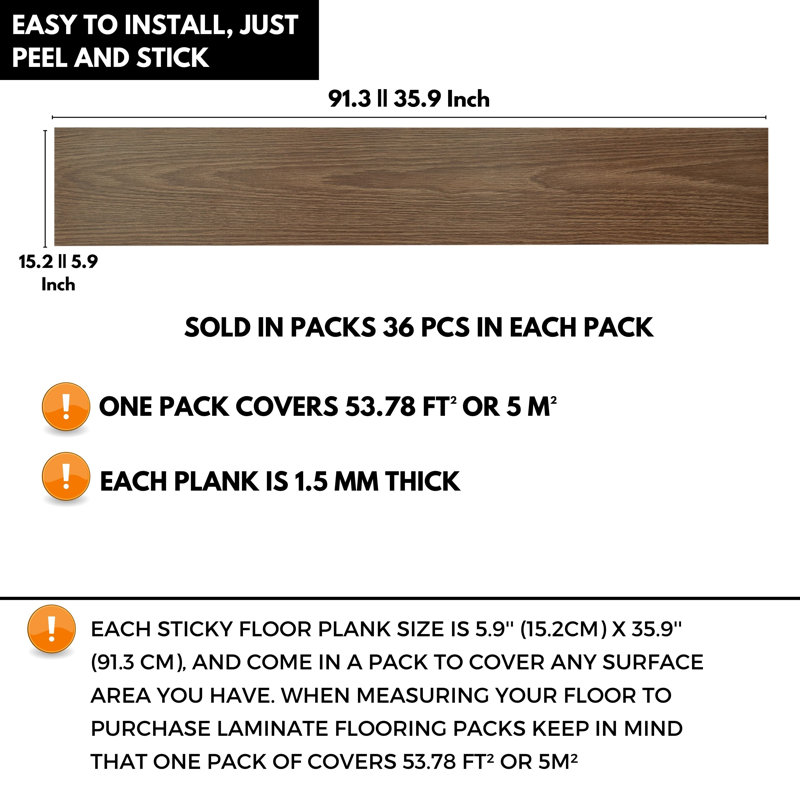 Margorie 1.5mm Thick 15.2cm W x 91.3cm L Plank, Brown