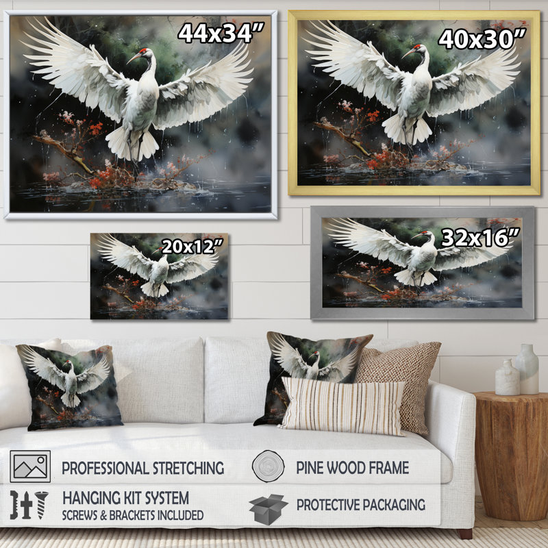 " China Art Redcrowed Crane III ", 30" H x 40" W x 1.5" D, Gold Picture Framed