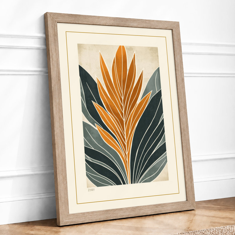 Golden Stem Symmetry Botanical - Framed Print, A4 - 29.7 x 21.0 cm, Oak
