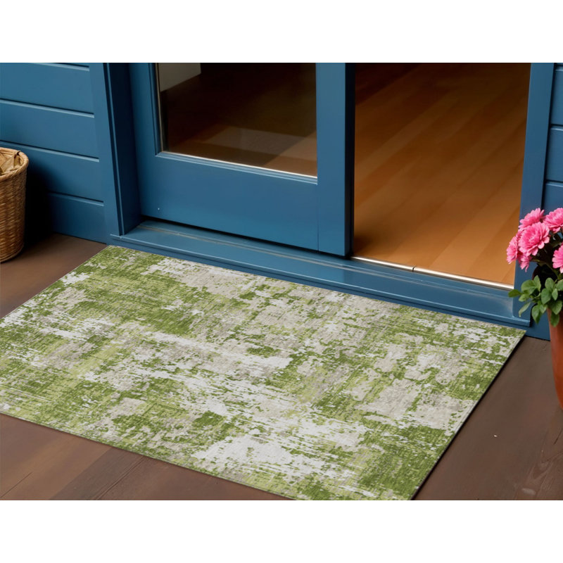 Tapis intérieur lavable abstrait vert 3 pi x 5 pi HomeRoots